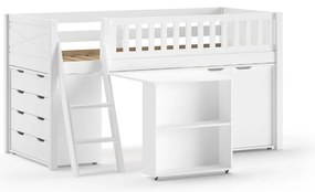 Бяло повдигнато детско легло от масивен бор с място за съхранение и включена подматрачна рамка 90x200 cm Scott – Vipack