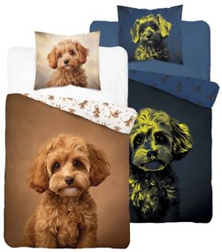 Памучно спално бельо за деца, светещо в тъмното - Симпатично малко куче Ширина: 140 см | Дължина: 200 см