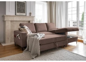 Кафяв разтегателен ъглов диван от рипсено кадифе (десен ъгъл) Lofty Lilly – Miuform