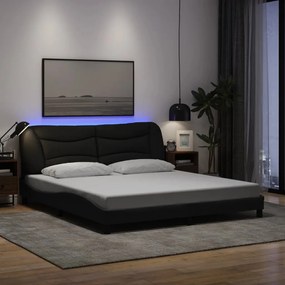 3213720 vidaXL Рамка за легло с LED без матрак Hvar, черна, 180x200см, плат