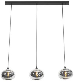Висяща лампа в стил арт деко черна с опушено стъкло овална 3-светлина - Busa