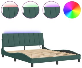 3213790 vidaXL Рамка за легло с LED осветление тъмнозелена 160x200 см кадифе