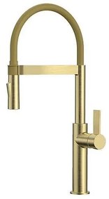 Стоящ смесител за кухня, Inter Ceramic, ICF 7169184BRUSH GOLD, с висок чучур