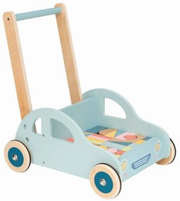 Lelin Toys - Дървена количка за прохождане с конструктор - Автомобил