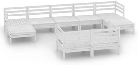 3083375 vidaXL Градински лаундж комплект, 9 части, бял, бор масив