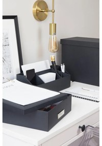 Тъмно сива кутия за съхранение с етикет за име за документи, размер A4 Oskar - Bigso Box of Sweden