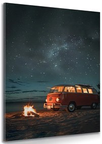 Картина на платно – Плажен огън под нощното небе – Volkswagen T1