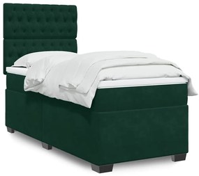 3290795 vidaXL Боксспринг легло с матрак, тъмнозелена, 90x190 см, кадифе
