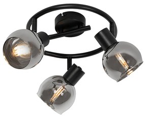 Интелигентен таванен прожектор черен с димно стъкло 3 светлини вкл. WiFi P45 - Vidro