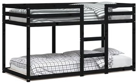 3206509 vidaXL Двуетажно легло, черно, 90x190 см, масивна чамова дървесина