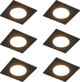Комплект от 6 модерни вградени прожектора черни, включително LED 3-степенно димируеми IP65 - Simply
