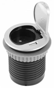 GTV AE-BPW1S1UCH-53 MINI контакт за вгражд., 1х Schuko, USB5V/2,4A, капак, кабел 1,9 м, сребрист