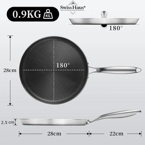 Тиган за палачинки Swiss Haus SH-ZGCP28, 28x2.4 см, Sapphire-керамично покритие, Без PTFE/PFAS/PFOA, Индукция, Сребрист