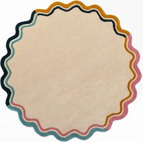 Ръчно изработен вълнен кръгъл килим в естествен цвят ø 180 cm Leo Scallop – Flair Rugs