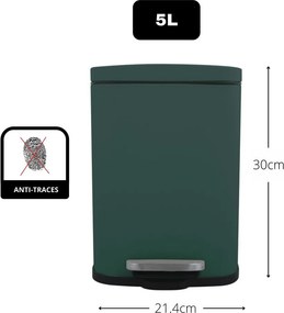 Тъмнозелено стоманено кошче за боклук с педал 5 l Akira – Spirella