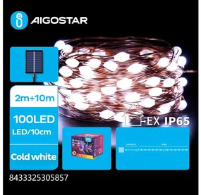 Aigostar - LED соларен коледен гирлянд 100 LED, 8 функции, 12м, IP65, студена бя