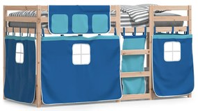 3283899 vidaXL Двуетажно легло със завеси синьо 80x200 см масивно борово дърво