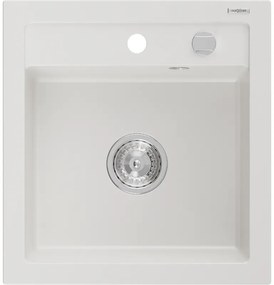 Mexen Vito гранитна мивка с 1 камера 520 x 490 mm, бяла, хромиран сифон - 6503521000-20