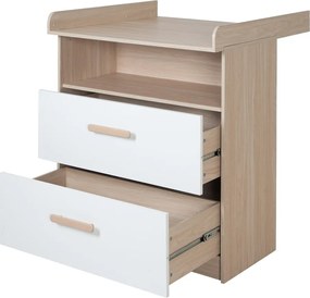 Детски скрин в дъбов декор с маса за преповиване в бял и естествен цвят 88x98x75 cm Cabane – Roba