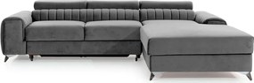 Сив кадифен разтегателен ъглов диван с място за съхранение (десен ъгъл) Grayson – ELTAP