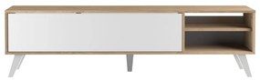 Масичка за телевизор с дъбов декор в бял и естествен цвят 165x43 cm Prism - TemaHome
