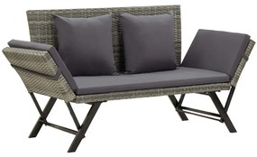 317183 vidaXL Градинска пейка с възглавници, сива, 176 см, полиратан