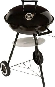 Барбекю на дървени въглища MasterGrill MG913, 42 см, Емайлирана стомана, Дървени дръжки, Долен рафт, 2 колела, Черен/Инокс