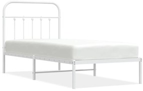 352620 vidaXL Метална рамка за легло с горна табла, бяла, 90x200 см