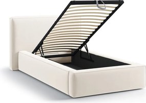 Кремаво единично легло 90x200 cm тапицирано с място за съхранение с включена подматрачна рамка Jodie – Micadoni