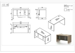 RFG Работно бюро Milano, 1400 х 700 х 750 mm, светъл дъб и сиво