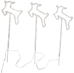 Комплект от 3 коледни прожектора бял елен с LED и таймер IP44 - Shika