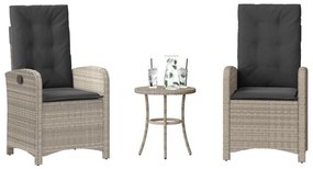 365182 vidaXL Бистро комплект с възглавници 3 части светлосив полиратан