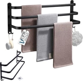 Закачалка за хавлии за баня, черен мат, 60см