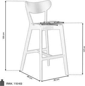 РОКСИ Черен - ДЪРВЕН ХОКЕР БАР СТОЛ ЗА КУХНЯ ХОЛ РЕСТОРАНТ РЕТРО