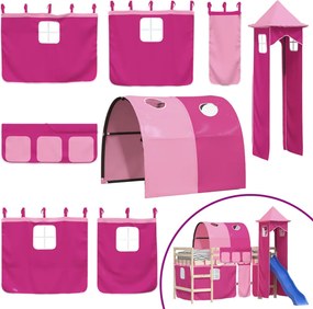 835921 vidaXL Завеси за високо легло с тунел и кула, розов
