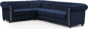 Син кадифен разтегателен ъглов диван (ляв ъгъл L форма) York Blik – Ropez