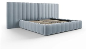 Светлосиньо тапицирано двойно легло с място за съхранение и решетка 180x200 cm Gina - Milo Casa