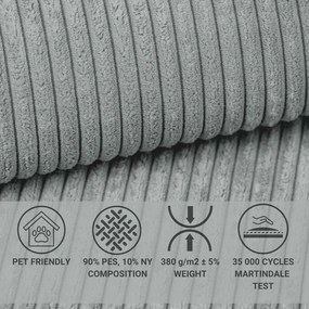 Сив сгъваем/с място за съхранение ъглов диван от рипсено кадифе (десен ъгъл/L форма) Tonga – Maison de Rêve