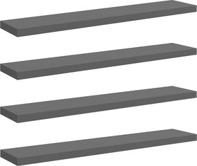 323801 vidaXL Окачени стенни рафтове, 4 бр, сив гланц, 120x23,5x3,8 см, МДФ