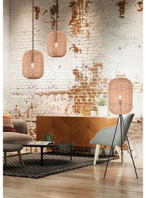 Бежова подова лампа с текстилен и плетен абажур (височина 150 cm) Runa – Trio