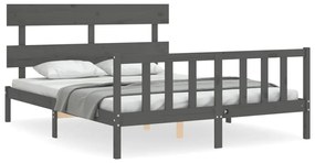 3193278 vidaXL Рамка за легло с табла сива 5FT King Size масивно дърво