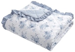 Бяло-синьо капитонирано покривало за легло 220x230 cm Lucie Floral Frill – Catherine Lansfield