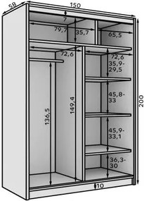 Гардероб Naldo 150 с плъзгащи врати - Бял