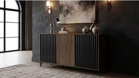 Скрин РИМИНИ К-123С Елегантен Орех/Черно - МОДЕРЕН ШКАФ С ЧЕКМЕДЖЕТА И НАБРАЗДЕНИ ФРОНТОВЕ