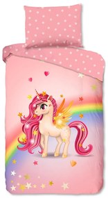 Розово единично памучно детско спално бельо 140x200 cm Little – Good Morning