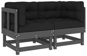 825452 vidaXL Ъглови дивани с възглавници, 2 бр, сиви, борово дърво масив