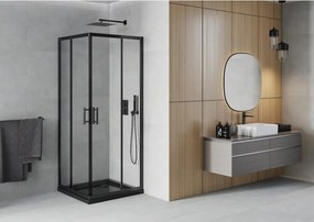 Mexen Rio квадратна душ кабина 90 x 90 см, прозрачна, черна + корито Flat, черно