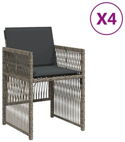 364968 vidaXL Градински столове с възглавници, 4 бр, сиви, полиратан
