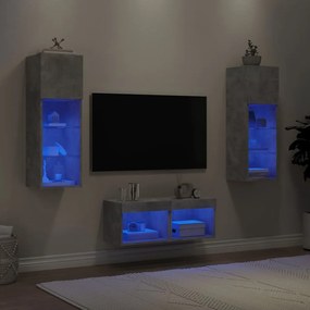 3216579 vidaXL ТВ стенни шкафове, 4 части, с LED светлини, бетонно сиви