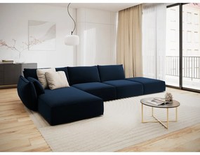 Тъмносин кадифен ъглов диван (ляв ъгъл) Vanda – Mazzini Sofas